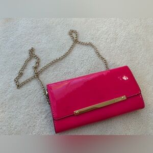 BNWOT Aldo Pink Fuchsia Patent Leather Clutch with Gold Chain
